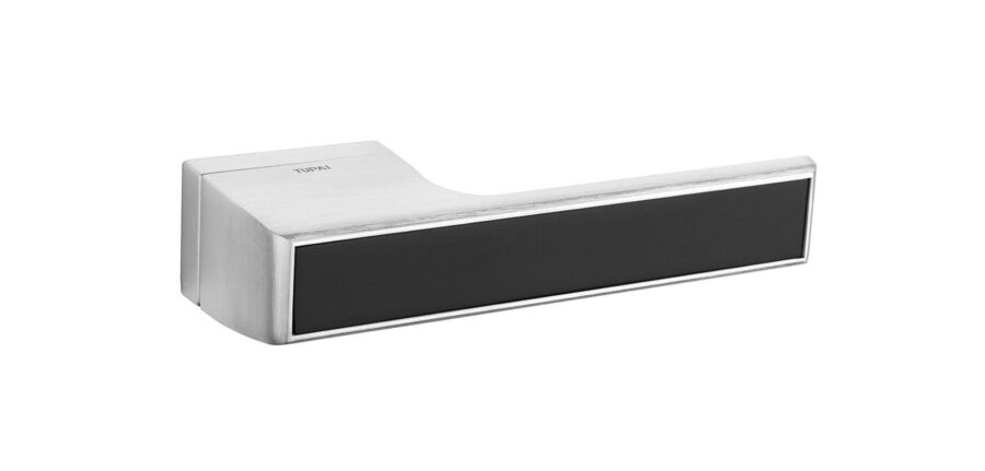 T3089LMBSC Designer Lever  - Pearl Black Decorative Plate - Satin Chrome - Set